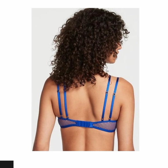 VICTORIAS SECRET VERY SEXY STRAPPY FISHNET OPEN CUP LOW CUT DEMI BRA blue oar - Picture 3 of 8